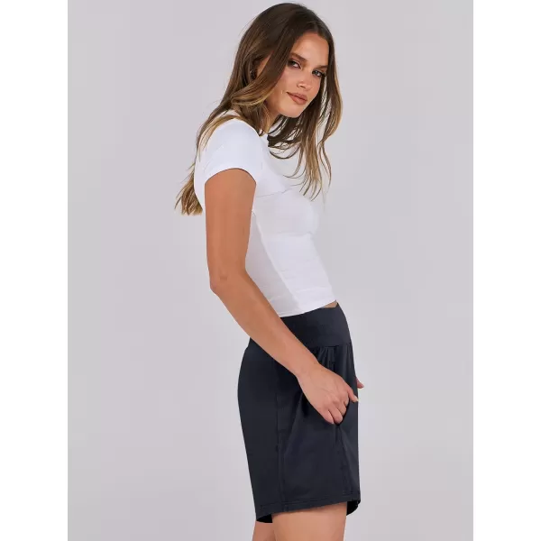 imageANRABESS Womens Casual Loose Summer High Waisted Shorts Gym Yoga Harem Comfy Short with Pockets Fashion Clothes 2024Navy Blue