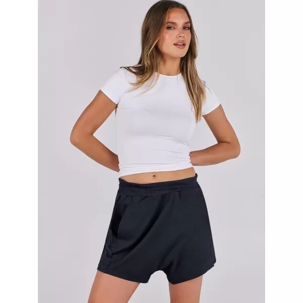 imageANRABESS Womens Casual Loose Summer High Waisted Shorts Gym Yoga Harem Comfy Short with Pockets Fashion Clothes 2024Navy Blue