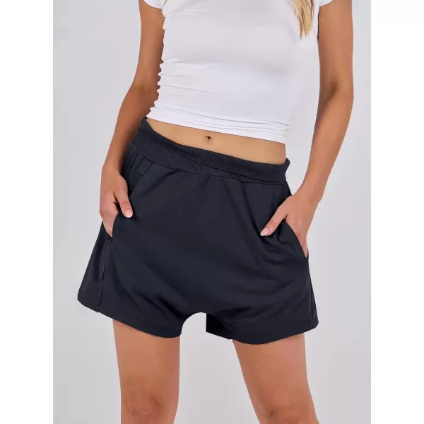 imageANRABESS Womens Casual Loose Summer High Waisted Shorts Gym Yoga Harem Comfy Short with Pockets Fashion Clothes 2024Navy Blue