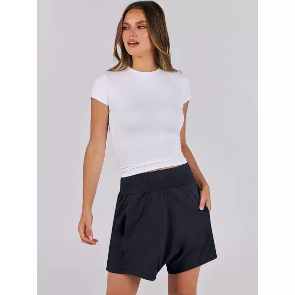 imageANRABESS Womens Casual Loose Summer High Waisted Shorts Gym Yoga Harem Comfy Short with Pockets Fashion Clothes 2024Navy Blue