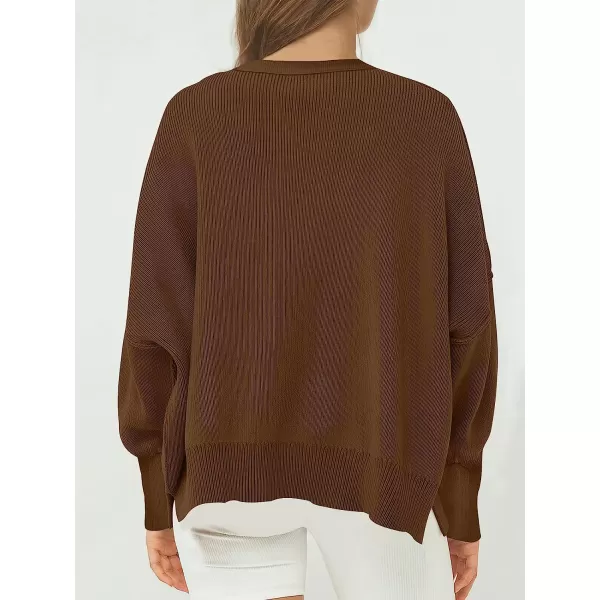 imageANRABESS Womens Casual Oversized Sweater V Neck Batwing Sleeve Side Slit Ribbed Knit Pullover Top 2023 Winter ClothesCoffee