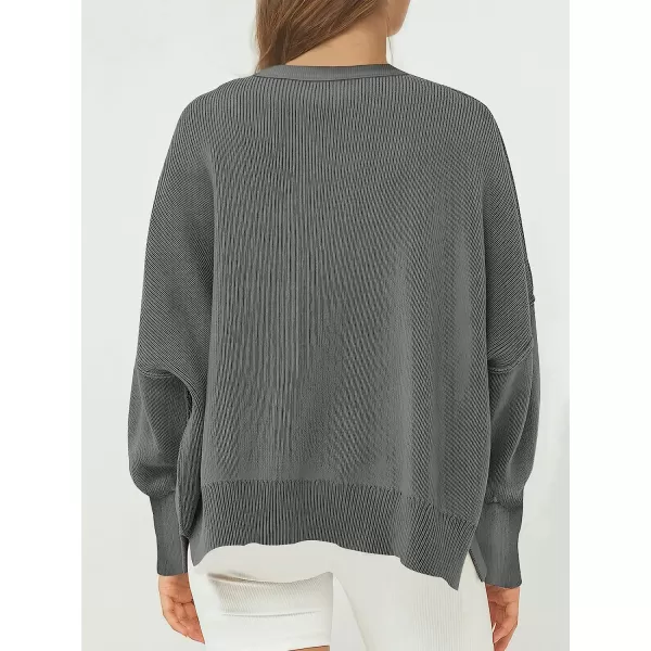 imageANRABESS Womens Casual Oversized Sweater V Neck Batwing Sleeve Side Slit Ribbed Knit Pullover Top 2023 Winter ClothesDeep Gray