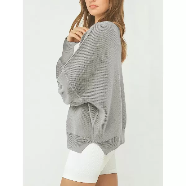imageANRABESS Womens Casual Oversized Sweater V Neck Batwing Sleeve Side Slit Ribbed Knit Pullover Top 2023 Winter ClothesGray