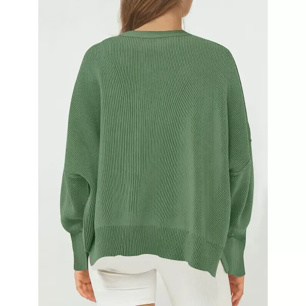 imageANRABESS Womens Casual Oversized Sweater V Neck Batwing Sleeve Side Slit Ribbed Knit Pullover Top 2023 Winter ClothesGreen Gray