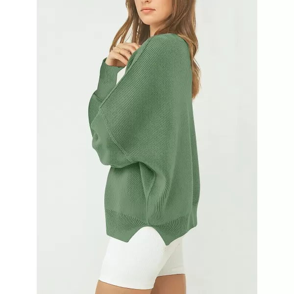 imageANRABESS Womens Casual Oversized Sweater V Neck Batwing Sleeve Side Slit Ribbed Knit Pullover Top 2023 Winter ClothesGreen Gray