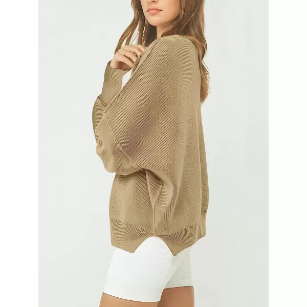 imageANRABESS Womens Casual Oversized Sweater V Neck Batwing Sleeve Side Slit Ribbed Knit Pullover Top 2023 Winter ClothesKhaki