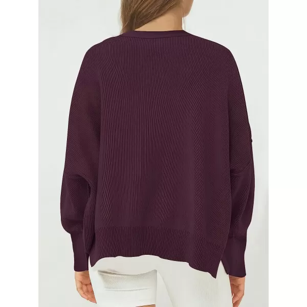 imageANRABESS Womens Casual Oversized Sweater V Neck Batwing Sleeve Side Slit Ribbed Knit Pullover Top 2023 Winter ClothesPurple