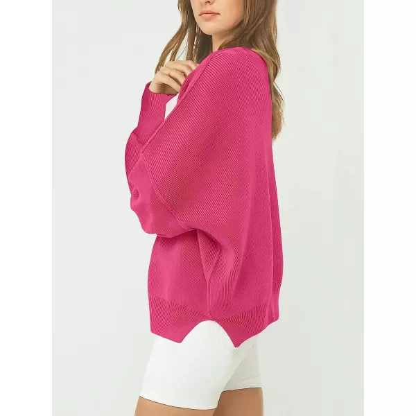 imageANRABESS Womens Casual Oversized Sweater V Neck Batwing Sleeve Side Slit Ribbed Knit Pullover Top 2023 Winter ClothesRose