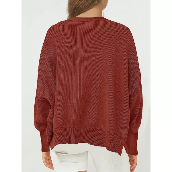 imageANRABESS Womens Casual Oversized Sweater V Neck Batwing Sleeve Side Slit Ribbed Knit Pullover Top 2023 Winter ClothesRust