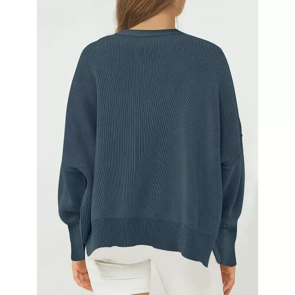imageANRABESS Womens Casual Oversized Sweater V Neck Batwing Sleeve Side Slit Ribbed Knit Pullover Top 2023 Winter ClothesTeal