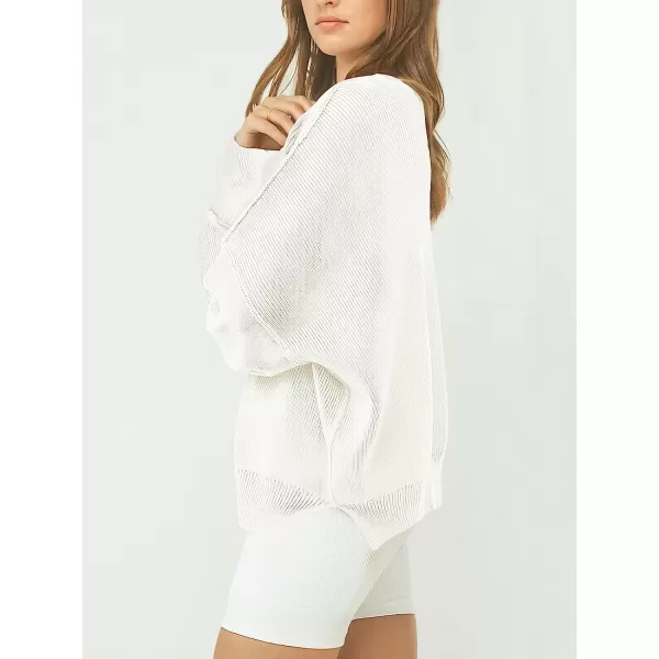 imageANRABESS Womens Casual Oversized Sweater V Neck Batwing Sleeve Side Slit Ribbed Knit Pullover Top 2023 Winter ClothesWhite
