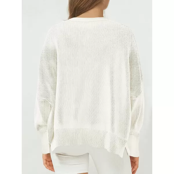 imageANRABESS Womens Casual Oversized Sweater V Neck Batwing Sleeve Side Slit Ribbed Knit Pullover Top 2023 Winter ClothesWhite