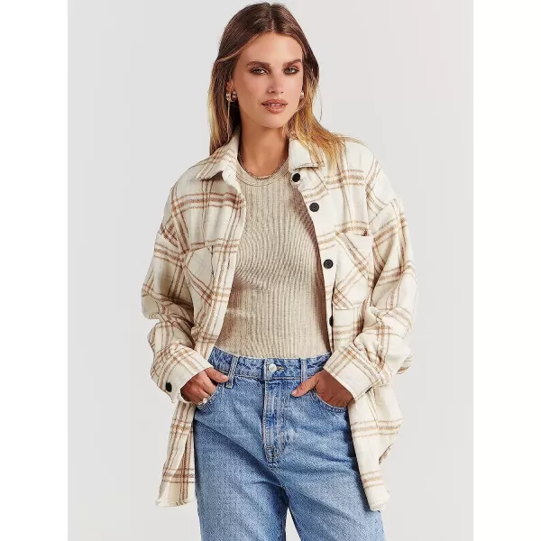 imageANRABESS Womens Casual Plaid Shacket Button Down Long Sleeve Shirt Jacket1 Khaki