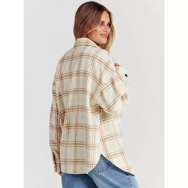 imageANRABESS Womens Casual Plaid Shacket Button Down Long Sleeve Shirt Jacket1 Khaki