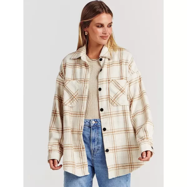 imageANRABESS Womens Casual Plaid Shacket Button Down Long Sleeve Shirt Jacket1 Khaki