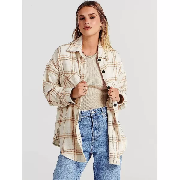 imageANRABESS Womens Casual Plaid Shacket Button Down Long Sleeve Shirt Jacket1 Khaki