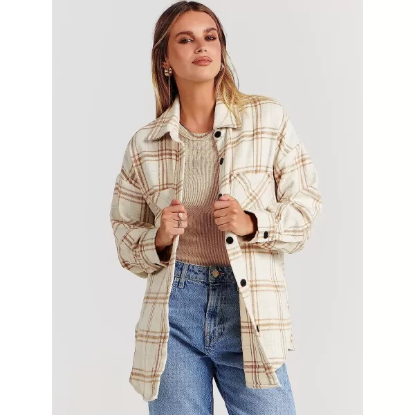 imageANRABESS Womens Casual Plaid Shacket Button Down Long Sleeve Shirt Jacket1 Khaki