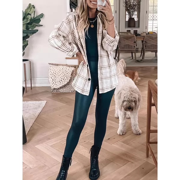 imageANRABESS Womens Casual Plaid Shacket Button Down Long Sleeve Shirt Jacket1 Khaki