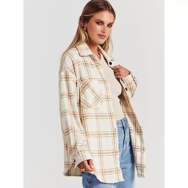 imageANRABESS Womens Casual Plaid Shacket Button Down Long Sleeve Shirt Jacket1 Khaki