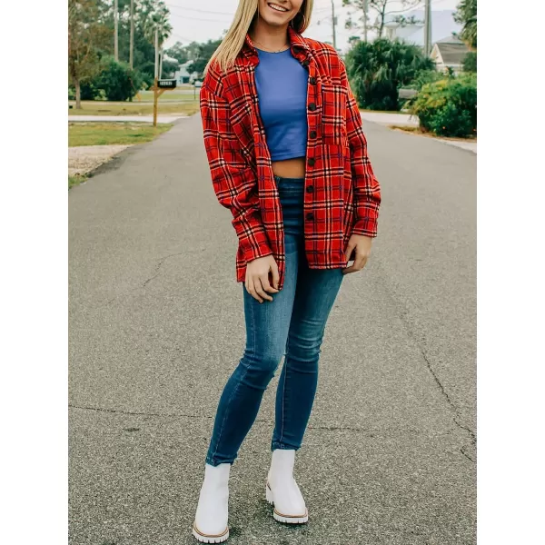 imageANRABESS Womens Casual Plaid Shacket Button Down Long Sleeve Shirt Jacket1 Red
