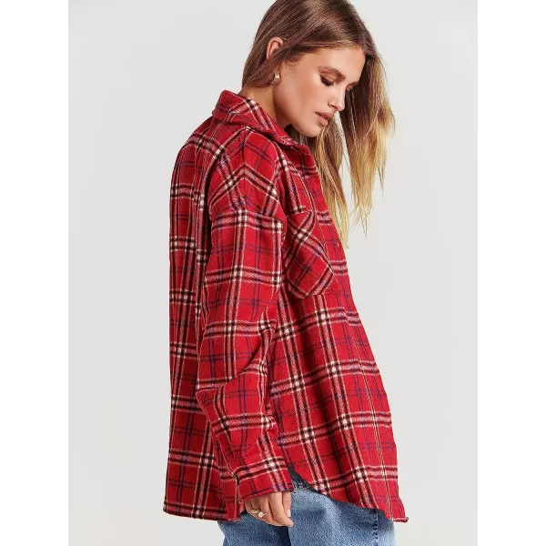 imageANRABESS Womens Casual Plaid Shacket Button Down Long Sleeve Shirt Jacket1 Red