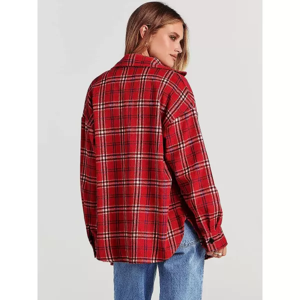 imageANRABESS Womens Casual Plaid Shacket Button Down Long Sleeve Shirt Jacket1 Red