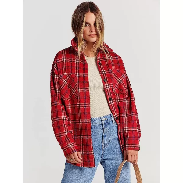 imageANRABESS Womens Casual Plaid Shacket Button Down Long Sleeve Shirt Jacket1 Red