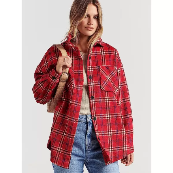 imageANRABESS Womens Casual Plaid Shacket Button Down Long Sleeve Shirt Jacket1 Red