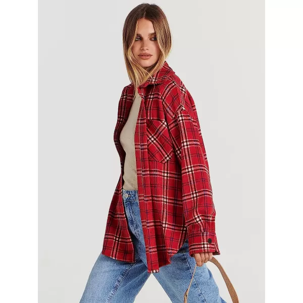 imageANRABESS Womens Casual Plaid Shacket Button Down Long Sleeve Shirt Jacket1 Red