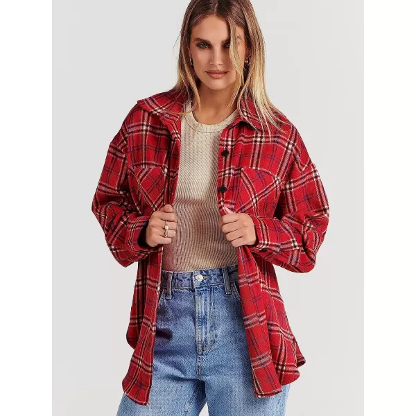 imageANRABESS Womens Casual Plaid Shacket Button Down Long Sleeve Shirt Jacket1 Red
