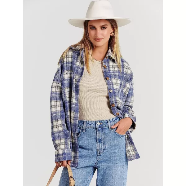 imageANRABESS Womens Casual Plaid Shacket Button Down Long Sleeve Shirt Jacket2 Blue