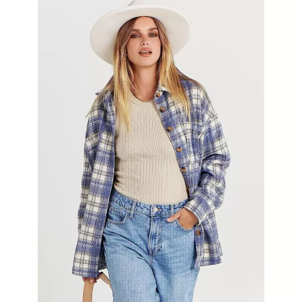 imageANRABESS Womens Casual Plaid Shacket Button Down Long Sleeve Shirt Jacket2 Blue