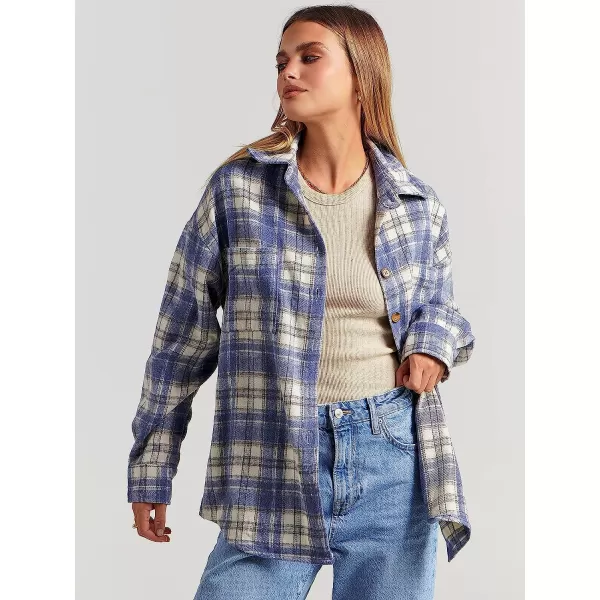 imageANRABESS Womens Casual Plaid Shacket Button Down Long Sleeve Shirt Jacket2 Blue