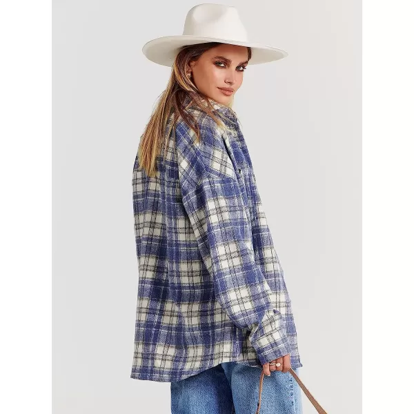 imageANRABESS Womens Casual Plaid Shacket Button Down Long Sleeve Shirt Jacket2 Blue