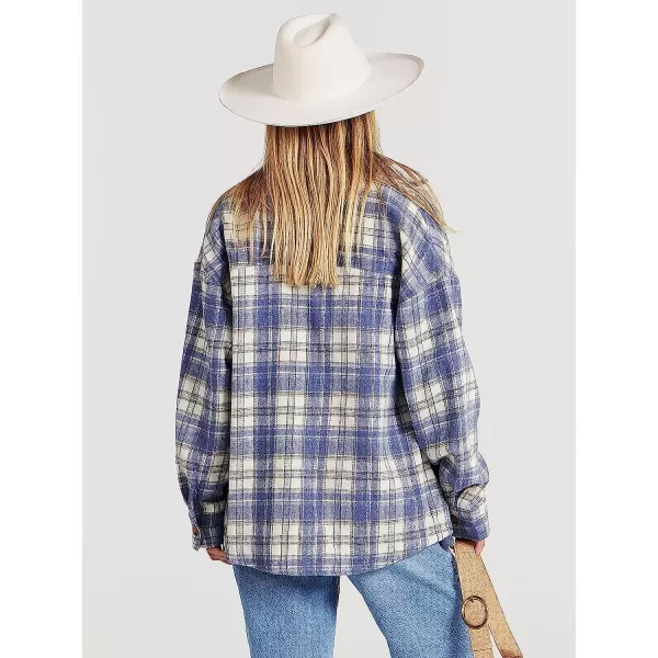 imageANRABESS Womens Casual Plaid Shacket Button Down Long Sleeve Shirt Jacket2 Blue