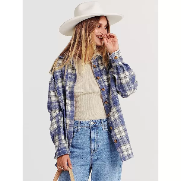imageANRABESS Womens Casual Plaid Shacket Button Down Long Sleeve Shirt Jacket2 Blue