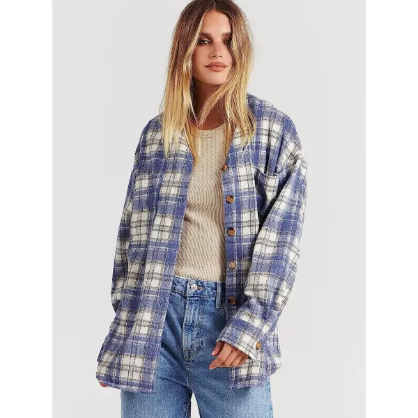 imageANRABESS Womens Casual Plaid Shacket Button Down Long Sleeve Shirt Jacket2 Blue