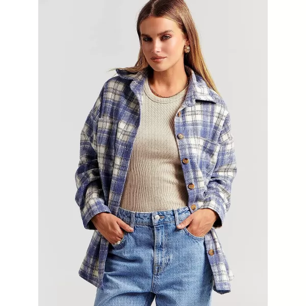 imageANRABESS Womens Casual Plaid Shacket Button Down Long Sleeve Shirt Jacket2 Blue
