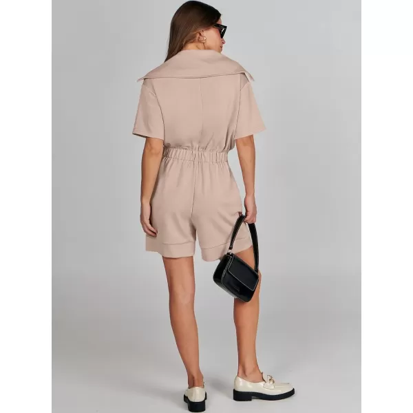 imageANRABESS Womens Casual Rompers Short Sleeve Half Zip Collars Shorts Jumpsuits Summer OutfitsApricot