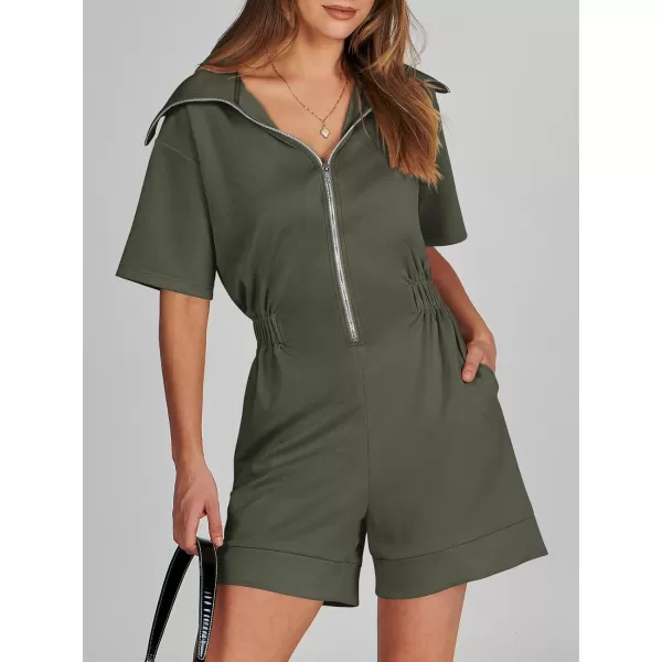 imageANRABESS Womens Casual Rompers Short Sleeve Half Zip Collars Shorts Jumpsuits Summer OutfitsArmy Green