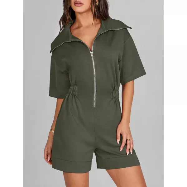 imageANRABESS Womens Casual Rompers Short Sleeve Half Zip Collars Shorts Jumpsuits Summer OutfitsArmy Green