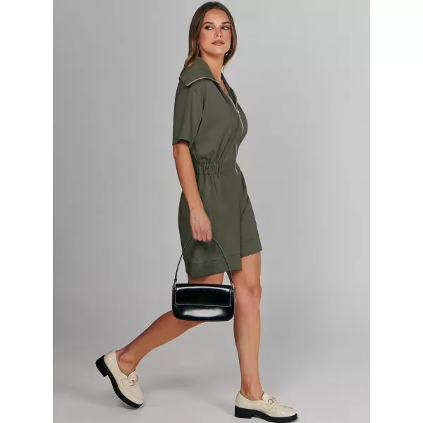 imageANRABESS Womens Casual Rompers Short Sleeve Half Zip Collars Shorts Jumpsuits Summer OutfitsArmy Green