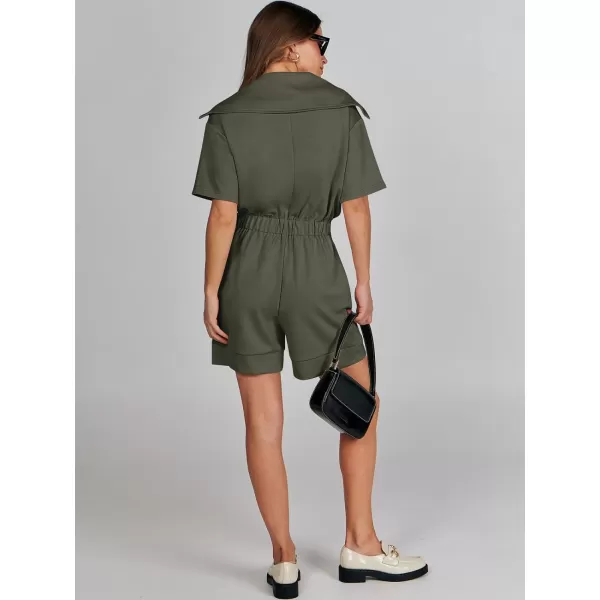 imageANRABESS Womens Casual Rompers Short Sleeve Half Zip Collars Shorts Jumpsuits Summer OutfitsArmy Green