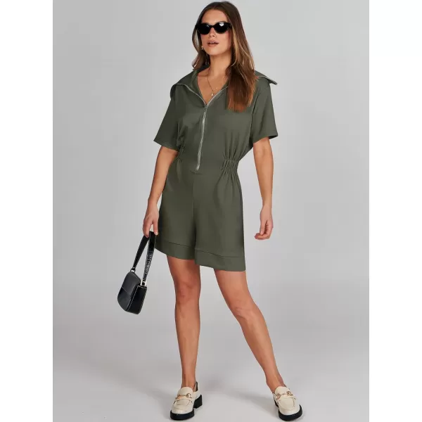 imageANRABESS Womens Casual Rompers Short Sleeve Half Zip Collars Shorts Jumpsuits Summer OutfitsArmy Green