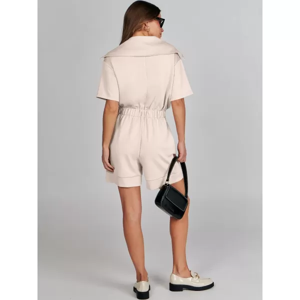 imageANRABESS Womens Casual Rompers Short Sleeve Half Zip Collars Shorts Jumpsuits Summer OutfitsBeige