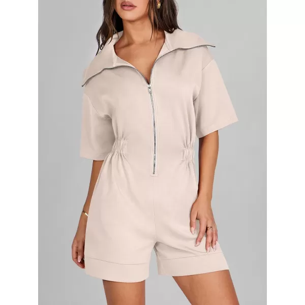 imageANRABESS Womens Casual Rompers Short Sleeve Half Zip Collars Shorts Jumpsuits Summer OutfitsBeige