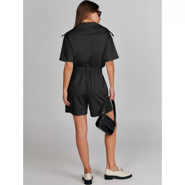 imageANRABESS Womens Casual Rompers Short Sleeve Half Zip Collars Shorts Jumpsuits Summer OutfitsBlack
