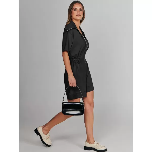 imageANRABESS Womens Casual Rompers Short Sleeve Half Zip Collars Shorts Jumpsuits Summer OutfitsBlack