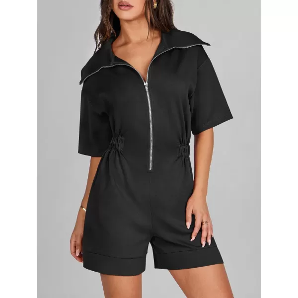 imageANRABESS Womens Casual Rompers Short Sleeve Half Zip Collars Shorts Jumpsuits Summer OutfitsBlack