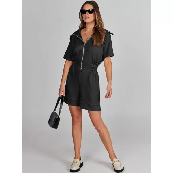 imageANRABESS Womens Casual Rompers Short Sleeve Half Zip Collars Shorts Jumpsuits Summer OutfitsBlack